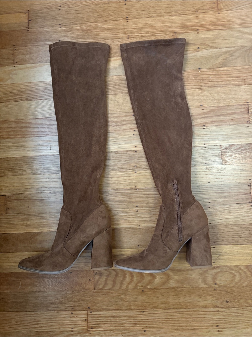 Steve Madden Brown Suede Knee-High Block Heel Boots - Women's